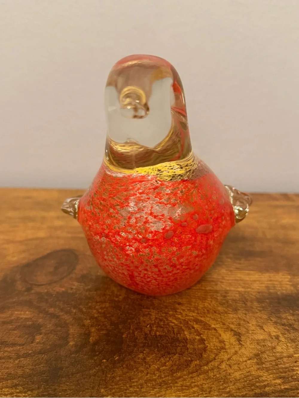 Pier 1 Art Glass Bird Figurine Red Gold Hand Blown Glass Decor Paperweight